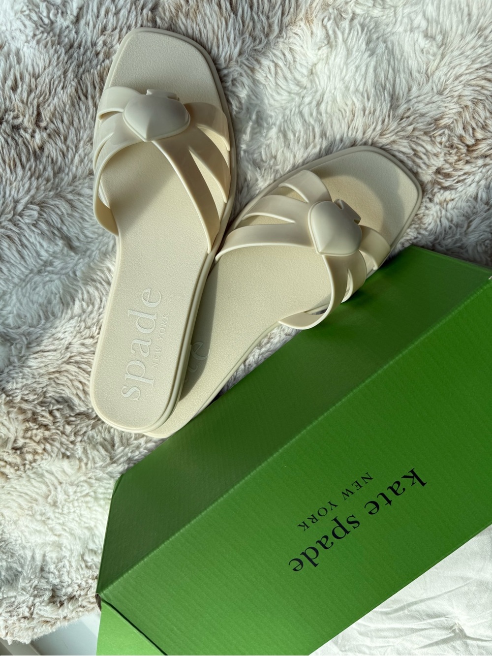kate spade Cream Heart Strap Slide Sandals